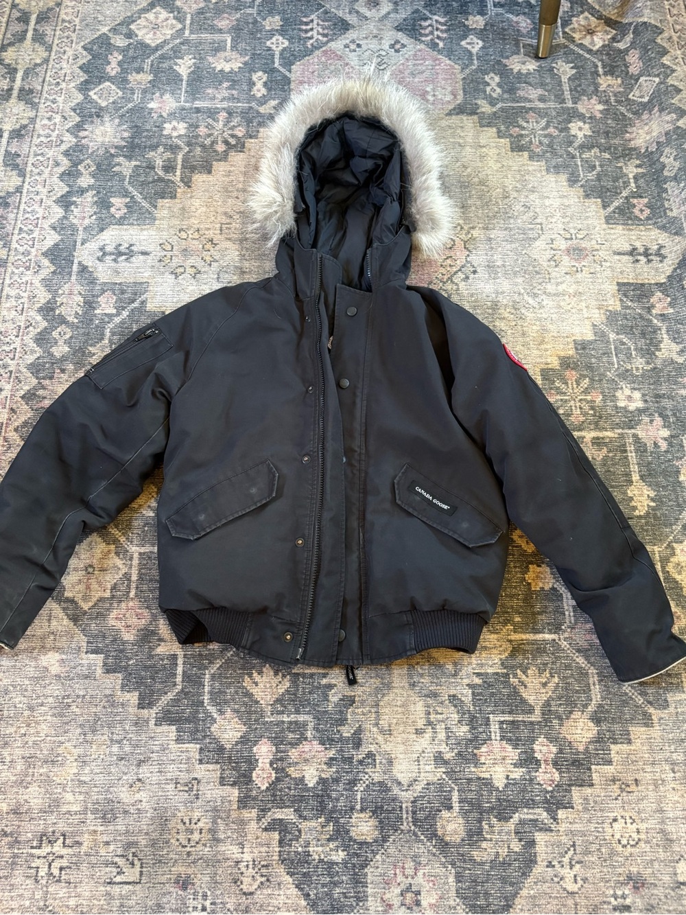Canada Goose Black Kids Puffer Jacket with Fur-Trim Hood